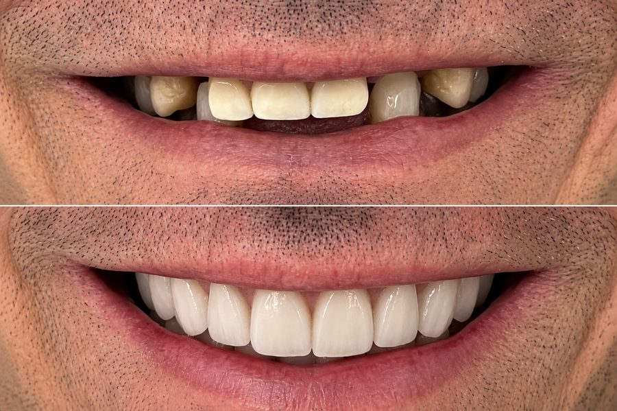 Caso de transformação de sorriso, antes e depois, na Implamix Odontologia